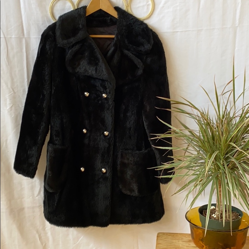Vintage blk faux fur peacoat jacket size medium